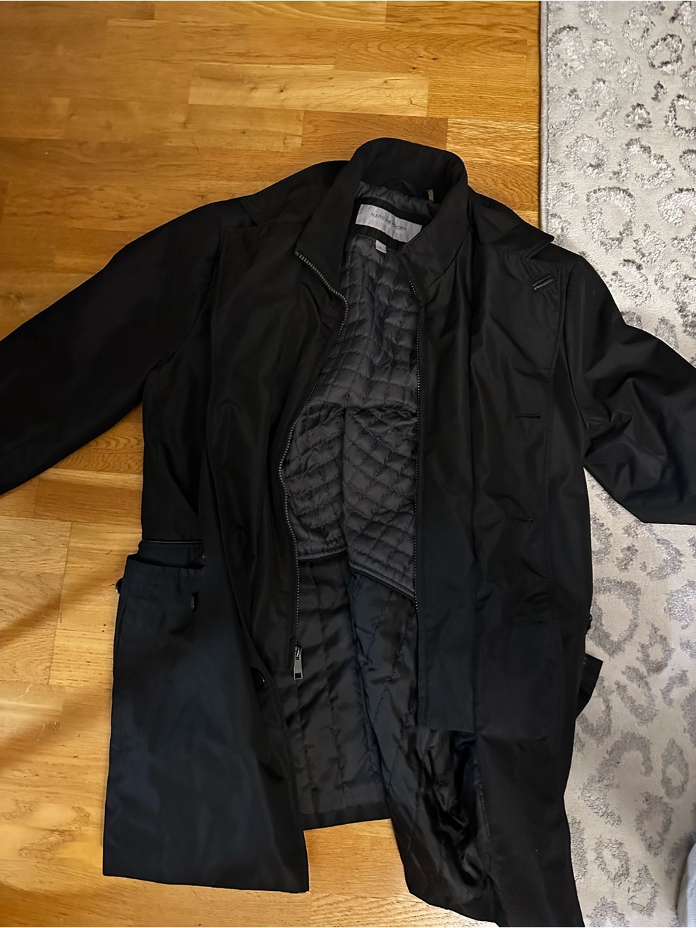 Marc New York Black Trench Coat with Quilted Liner